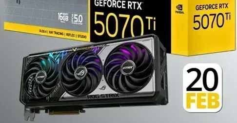 an image of an asus 5070ti, with the release date written beside it and its packaging behind it, for our post: RTX 5070ti Launch - Overpriced?